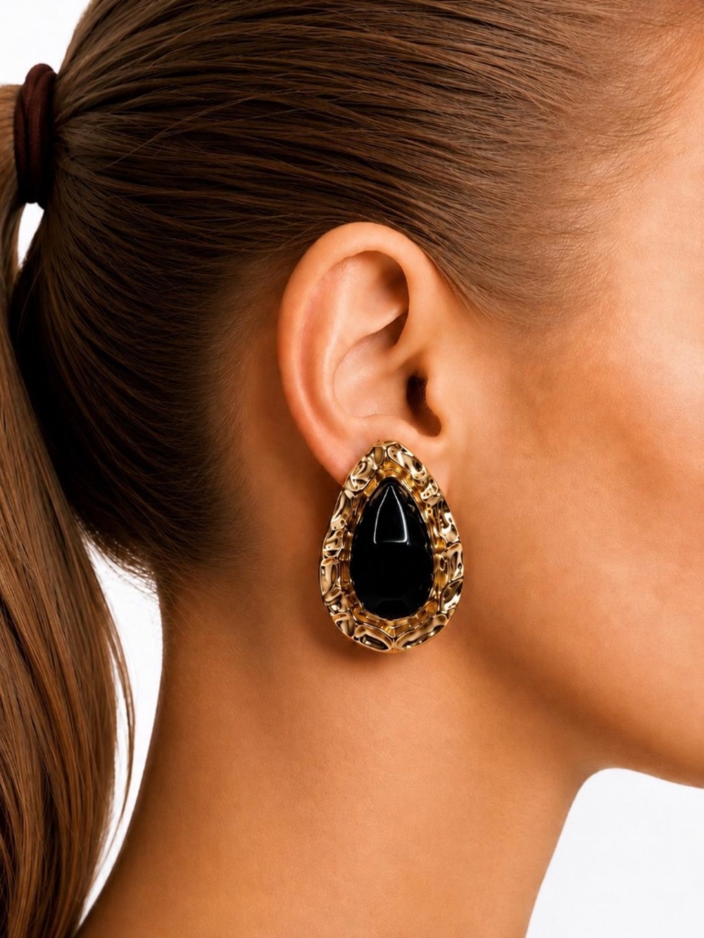 Gold Tone Teardrop Statement Earrings Vintage Textured Stud Oversized Drop gift